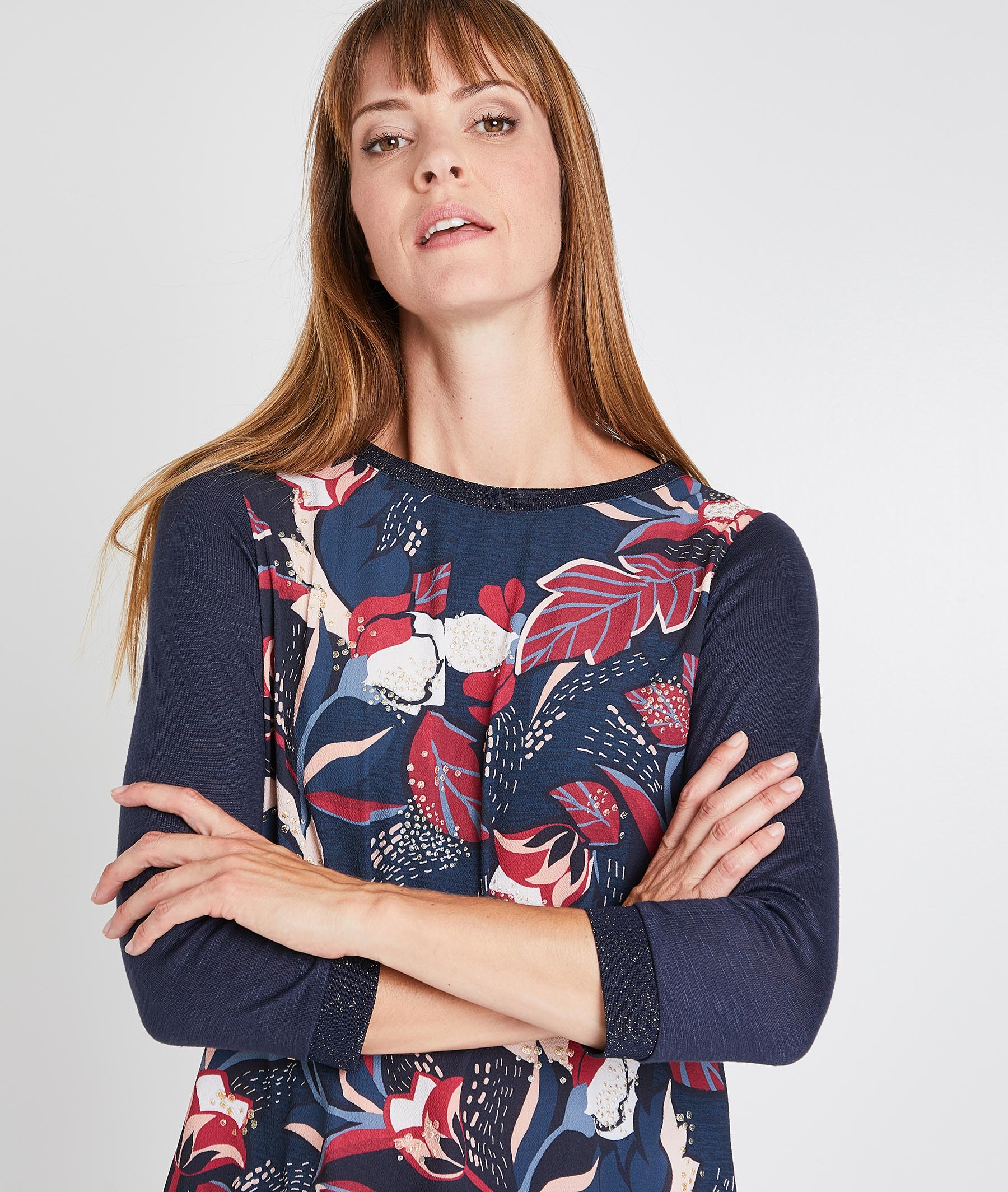 T-shirt marine imprimé fleuri femme MARINE