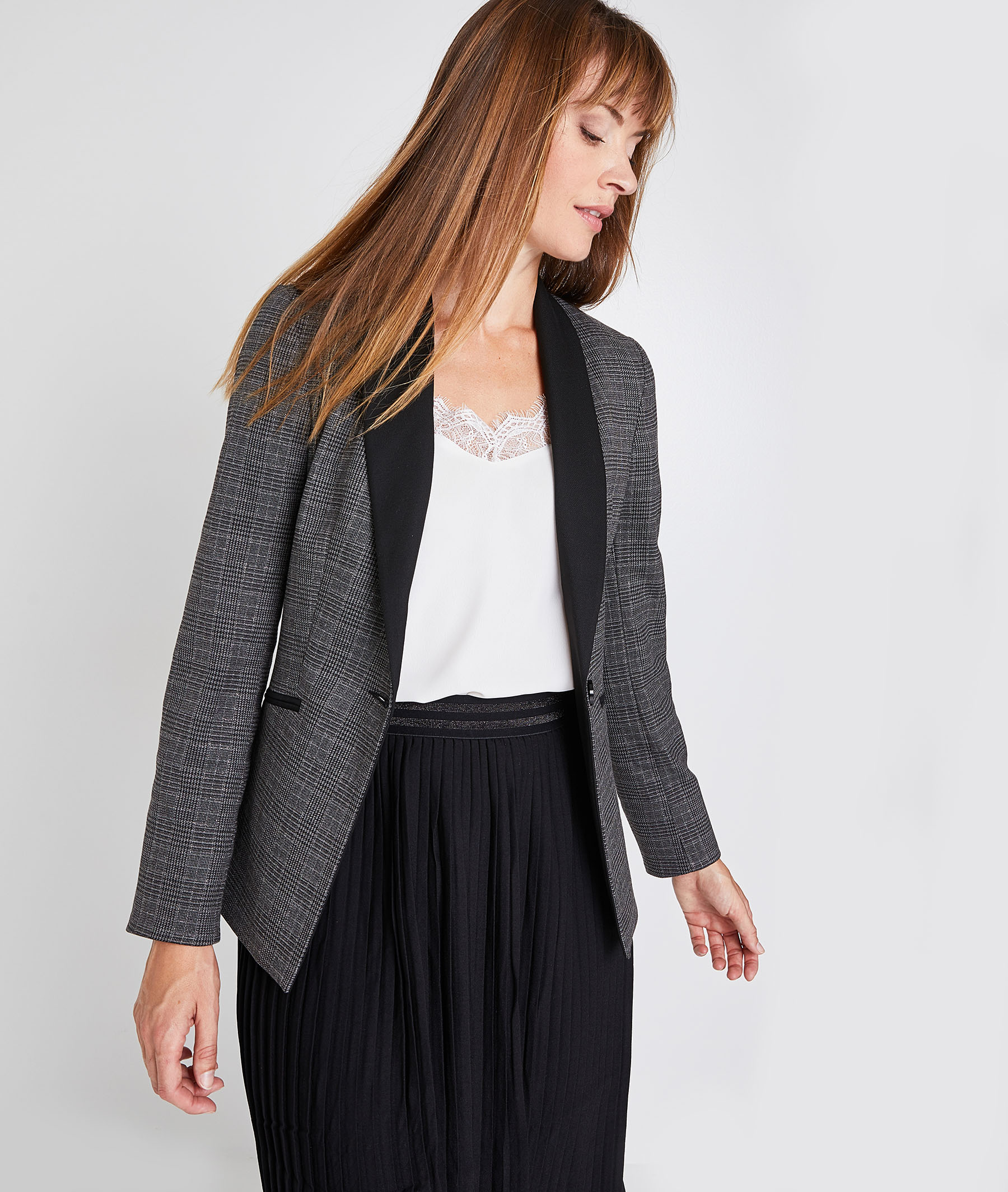 Veste de tailleur à carreaux femme GRIS