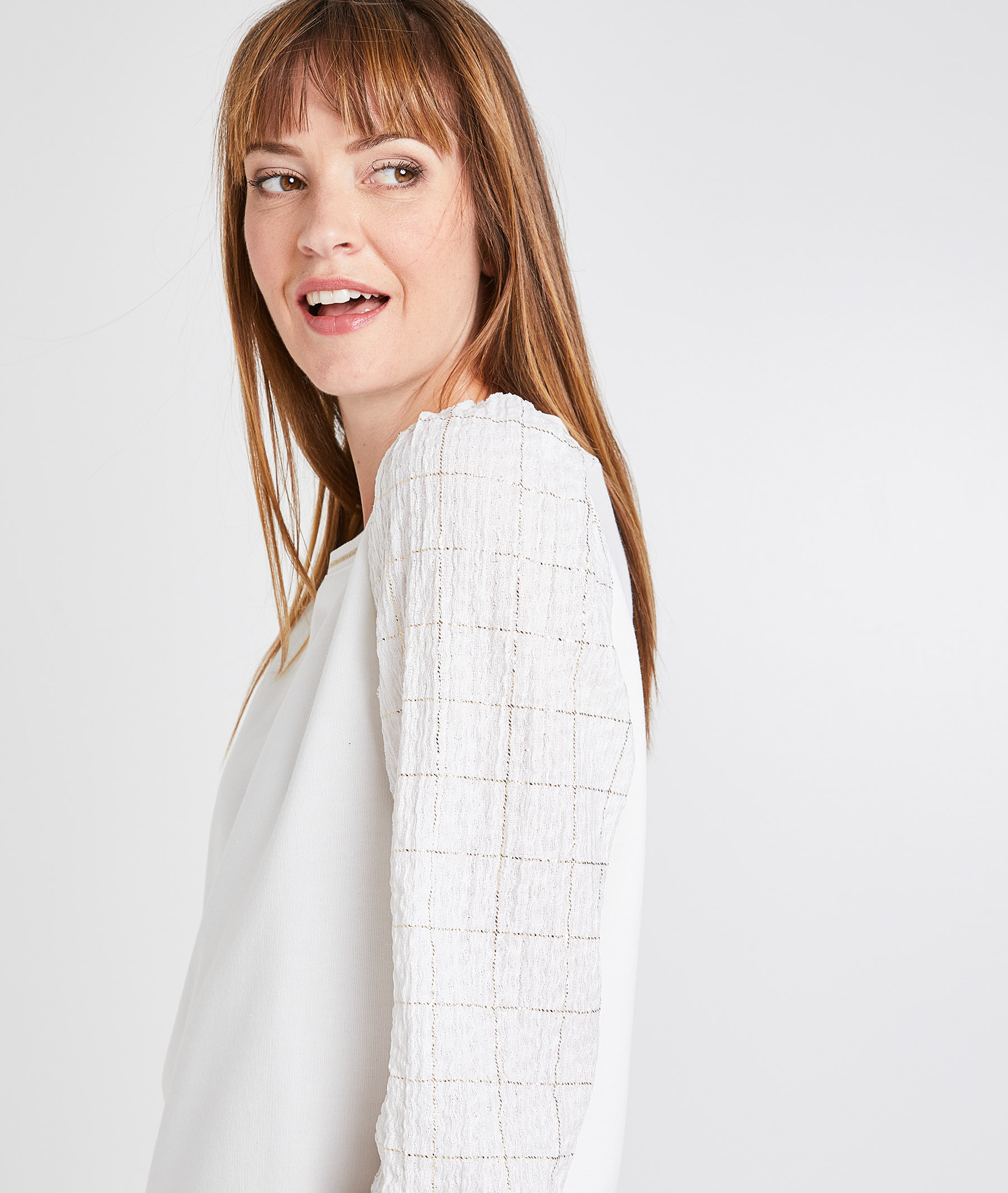 Sweat écru manches travaillées femme BLANC