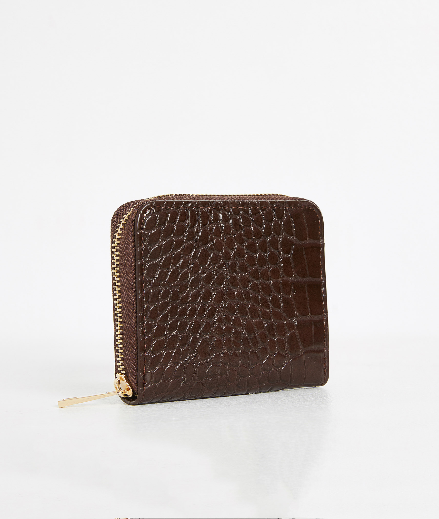 Portefeuille zippé effet croco femme MARRON