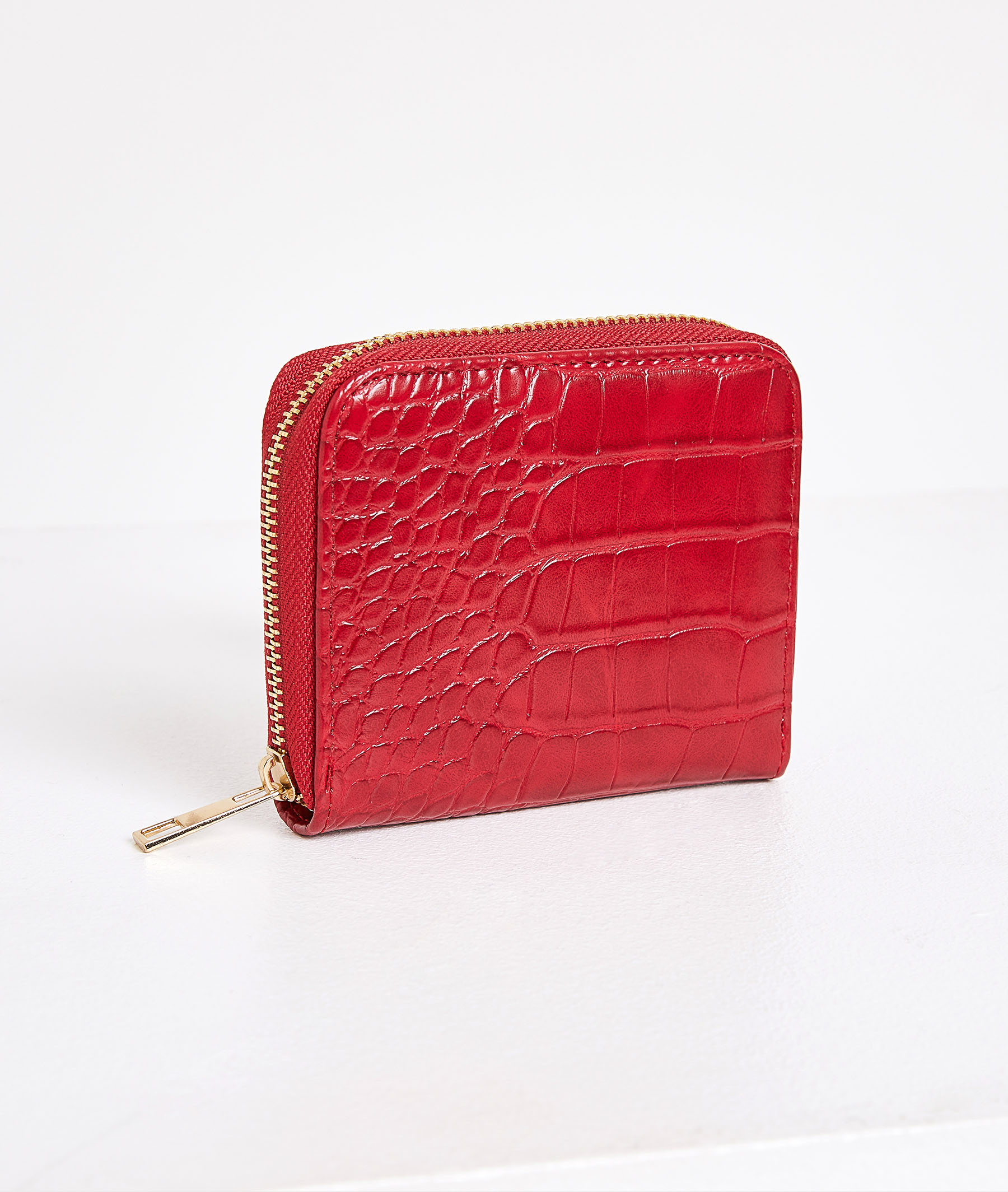 Portefeuille zippé effet croco femme ROUGE