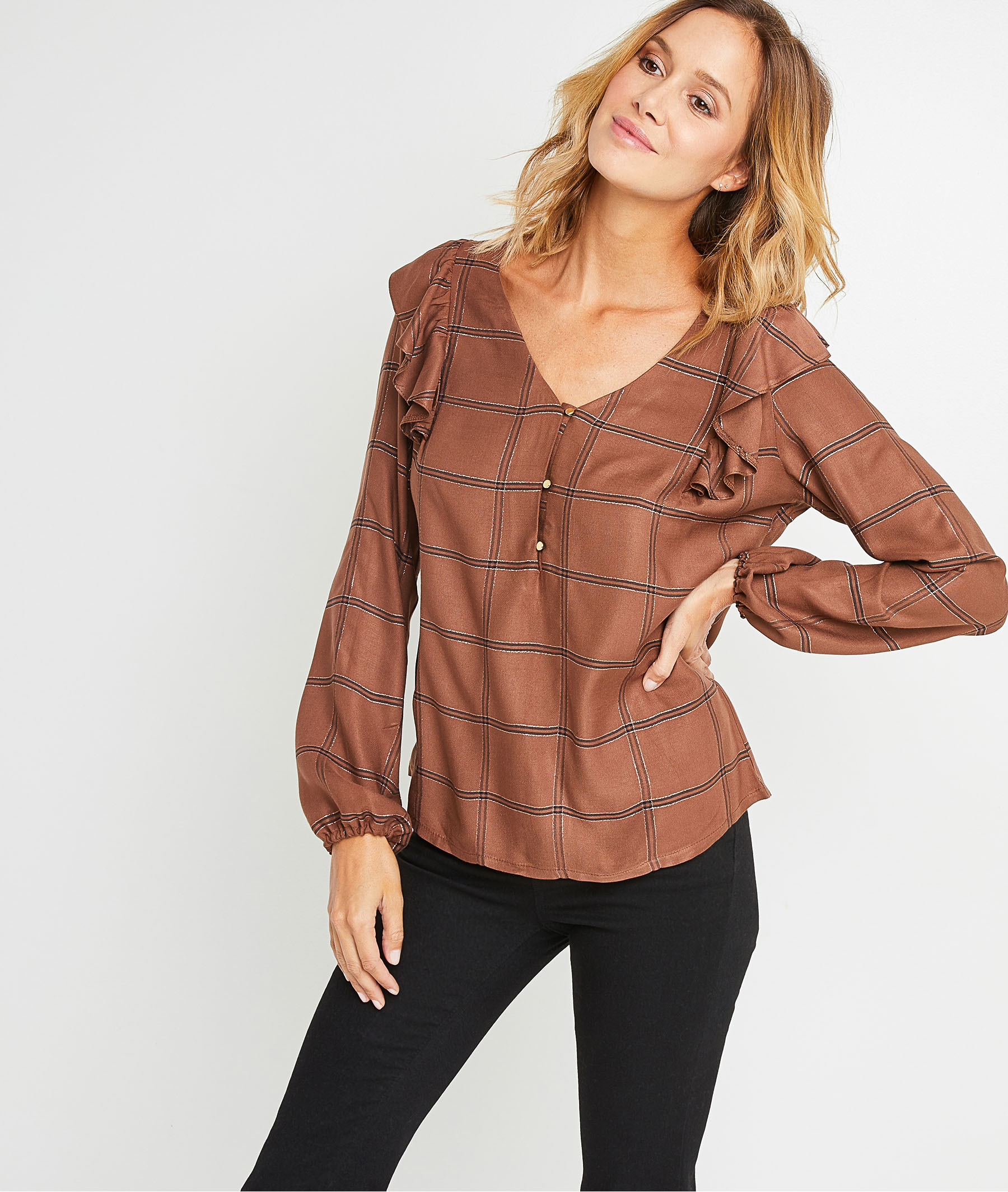 Blouse caramel à volants femme CARAMEL