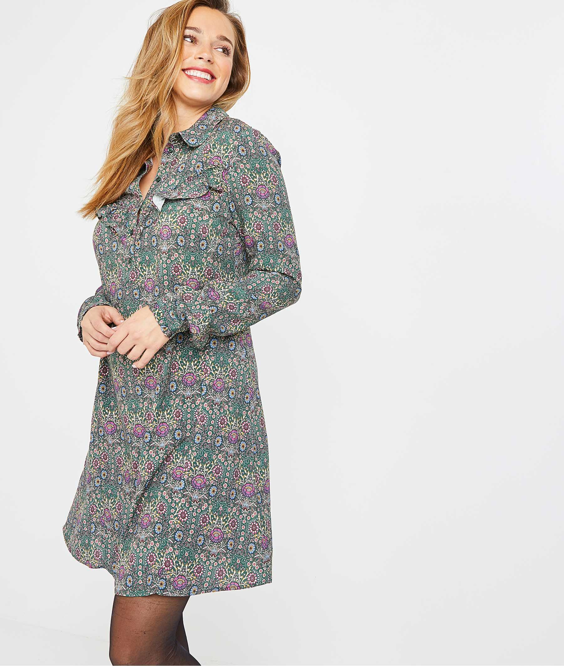 Robe imprimée à volants femme VERT