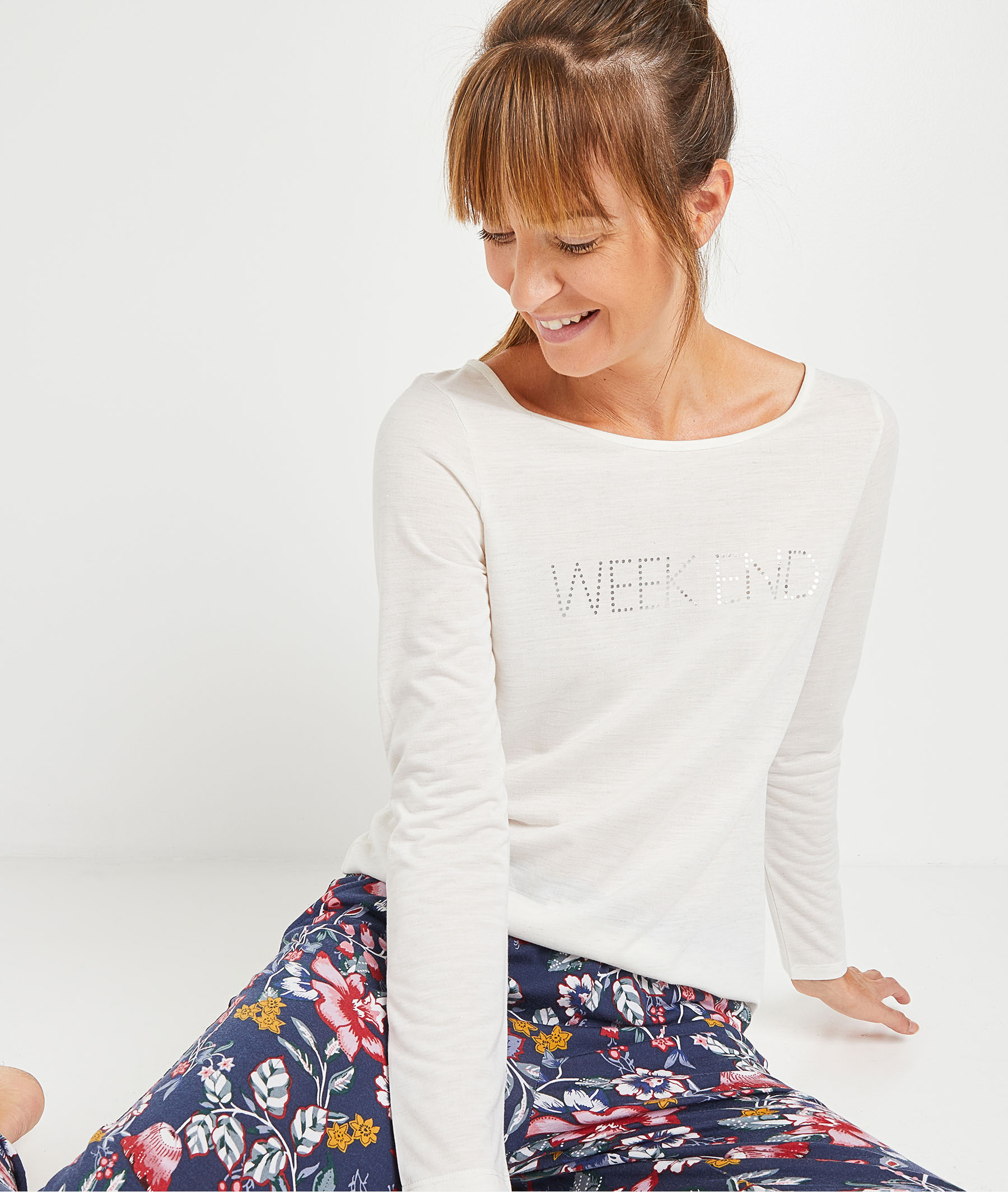 T-shirt en coton écru femme ECRU