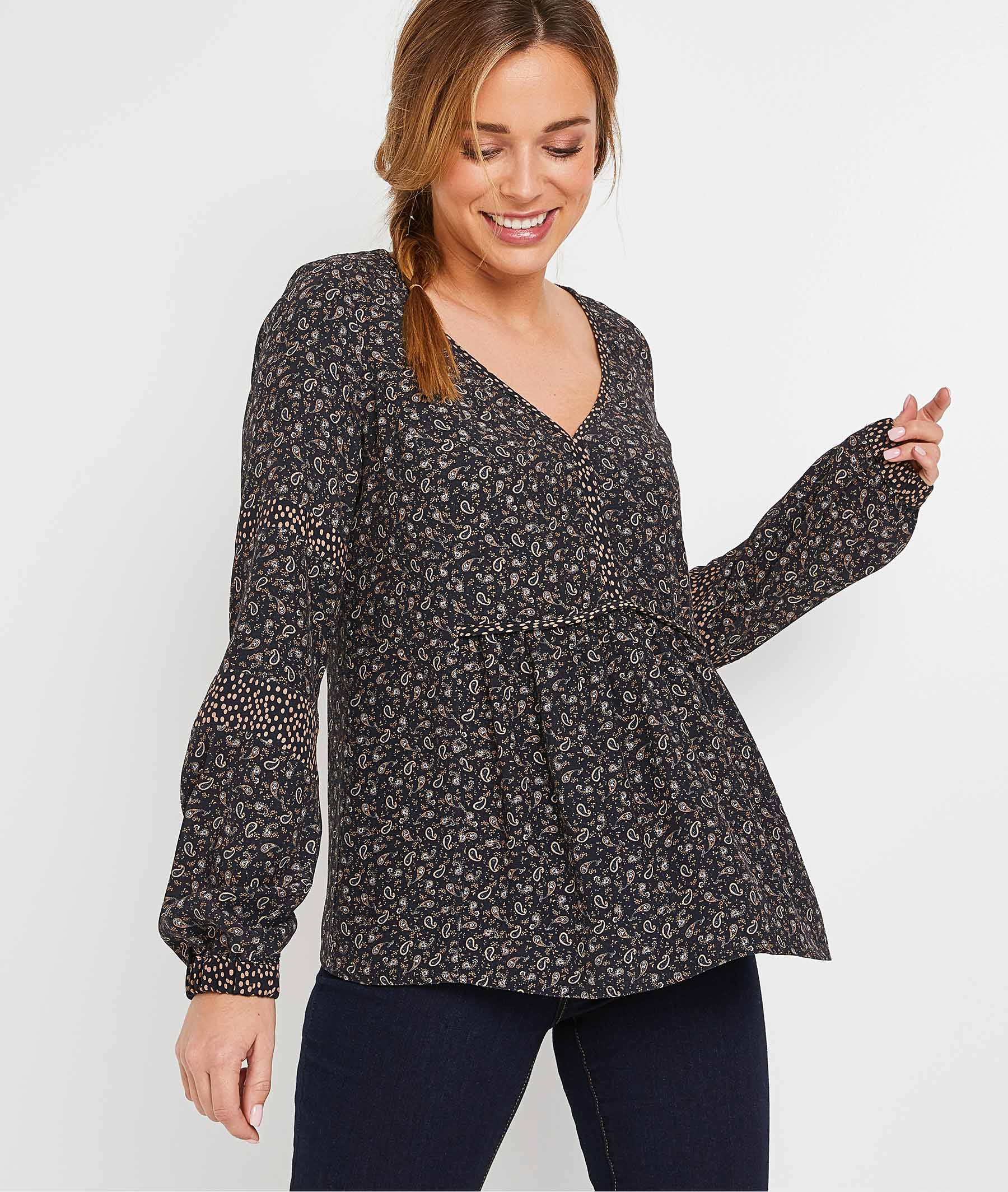 Blouse fluide imprimée femme NOIR