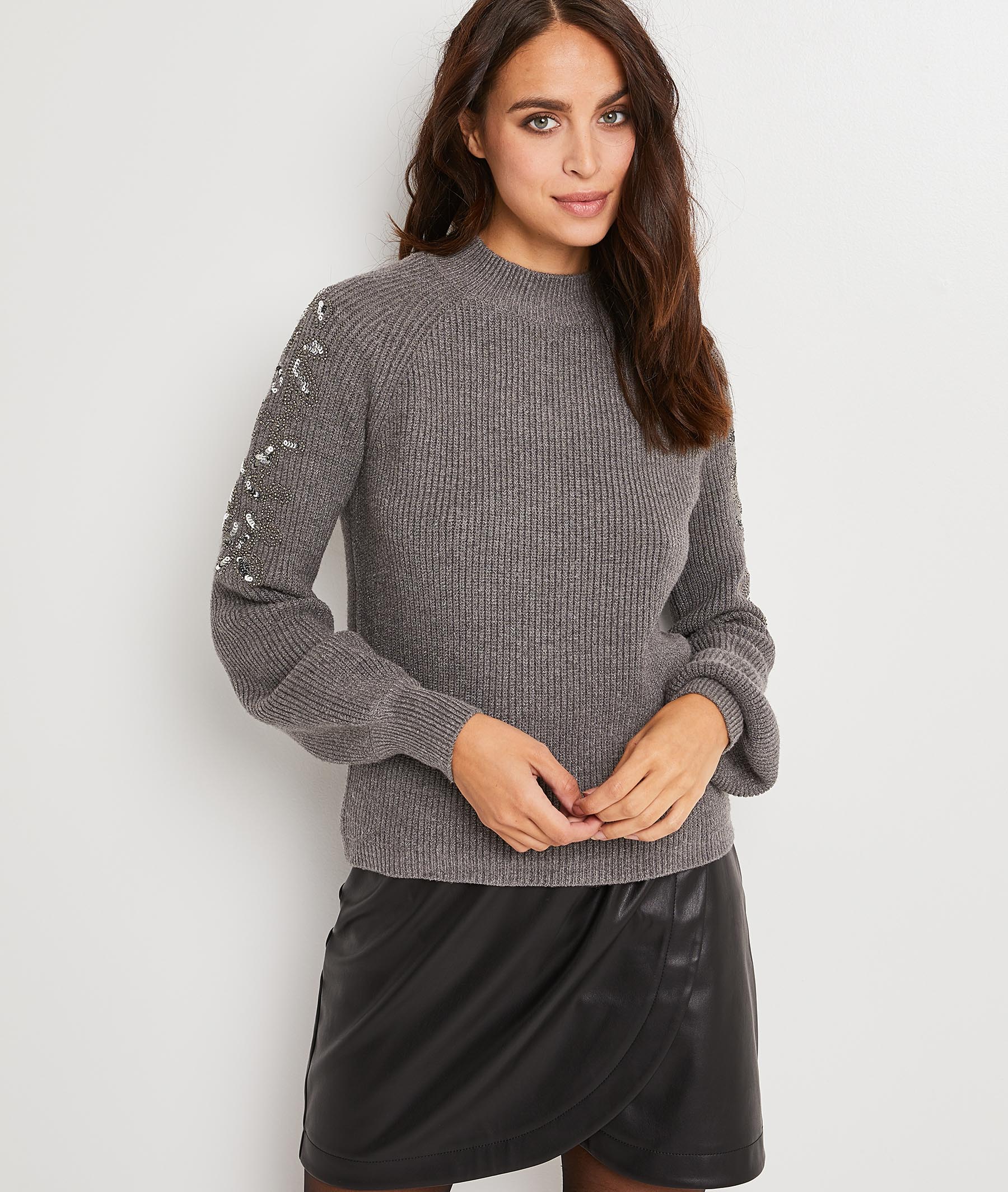 Pull gris bijoux femme GRIS