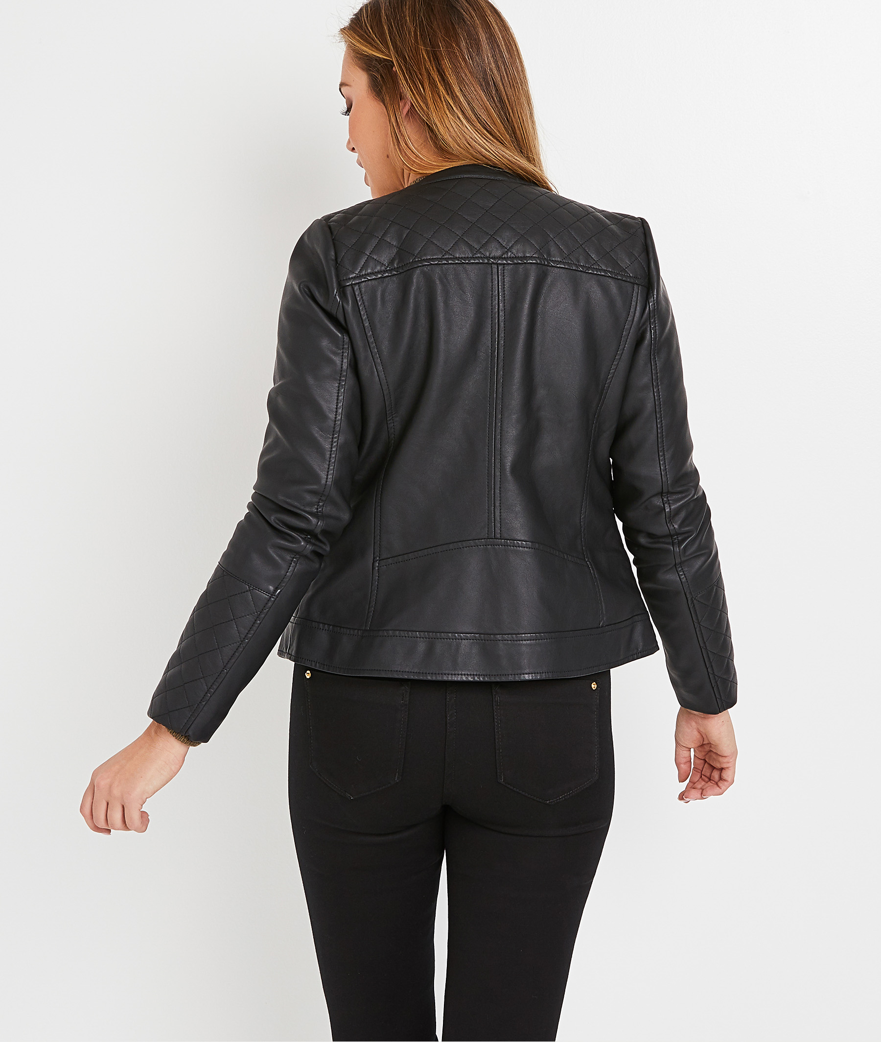 Blouson en simili-cuir noir femme NOIR - Grain de Malice