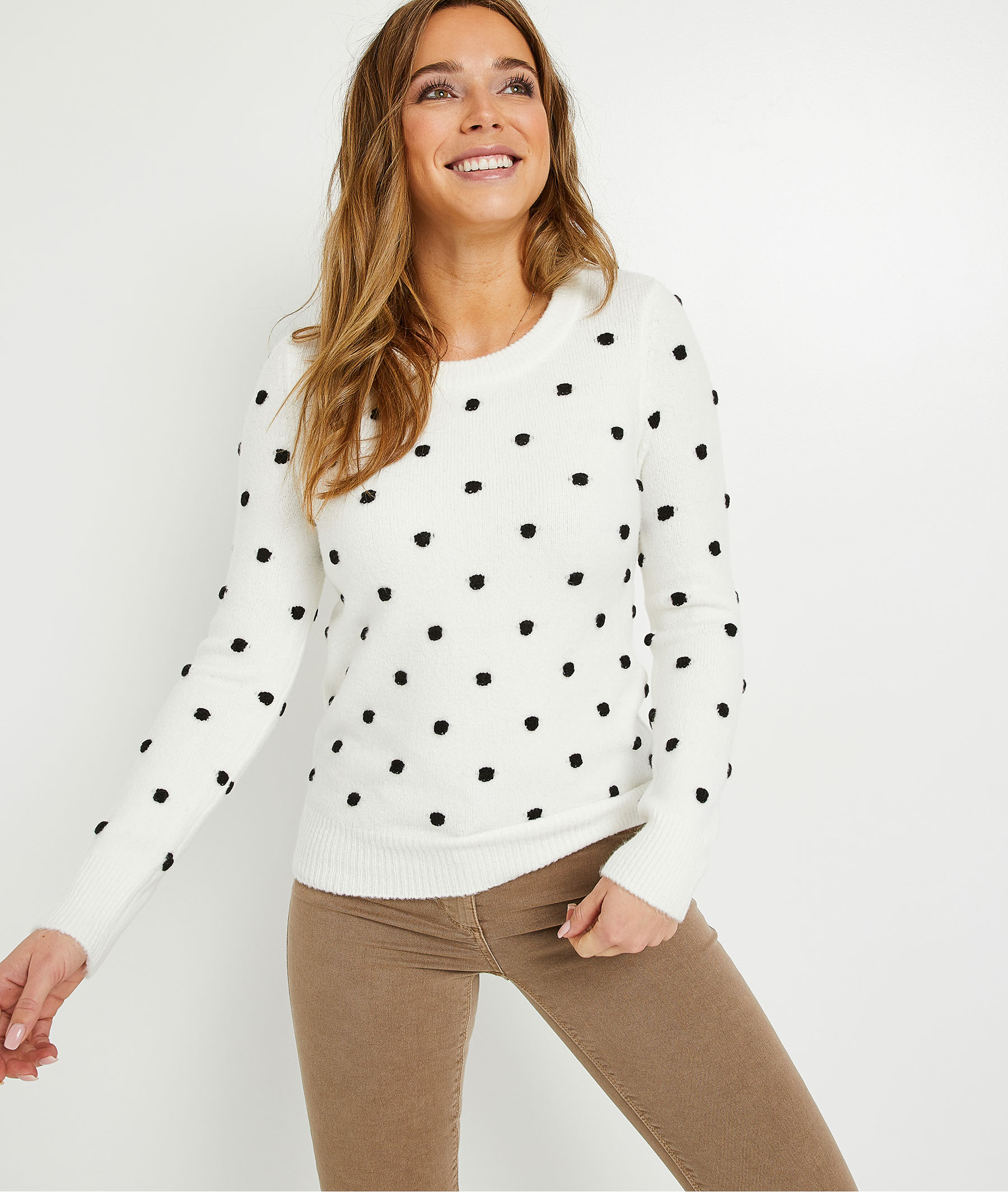 Pull écru à pois femme ECRU