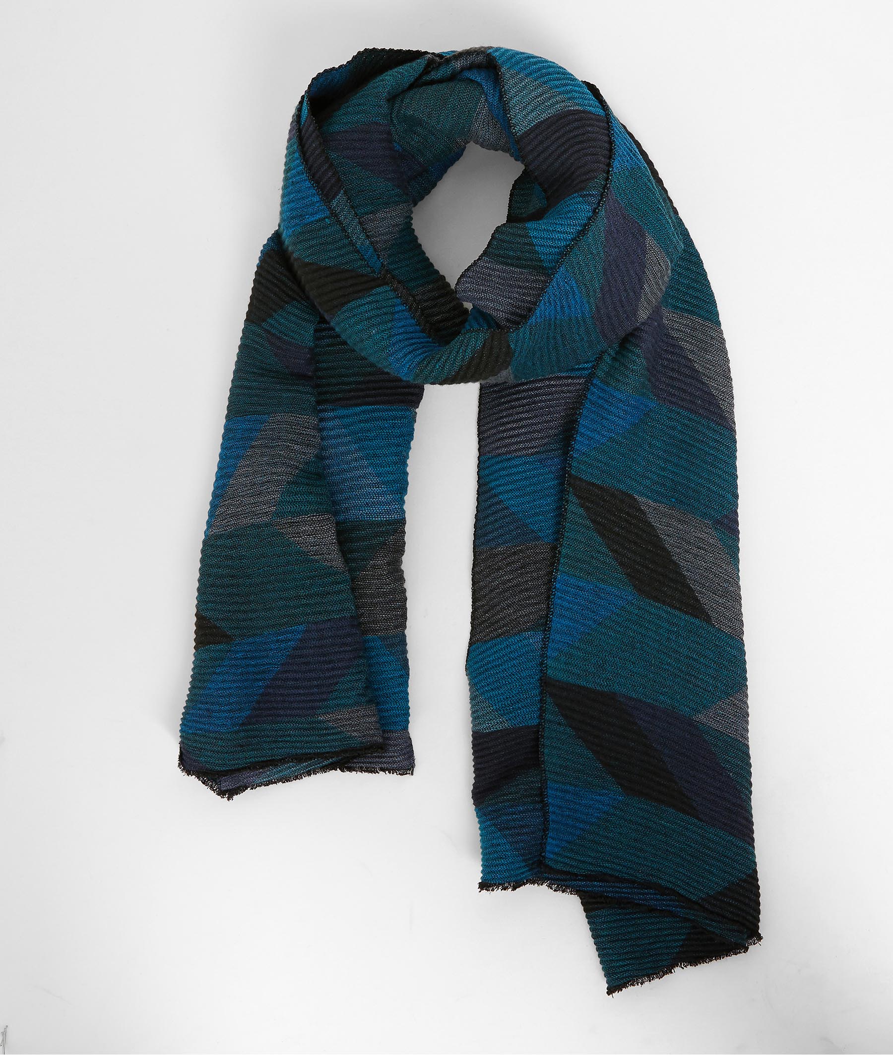Foulard plissé imprimé graphique femme BLEU