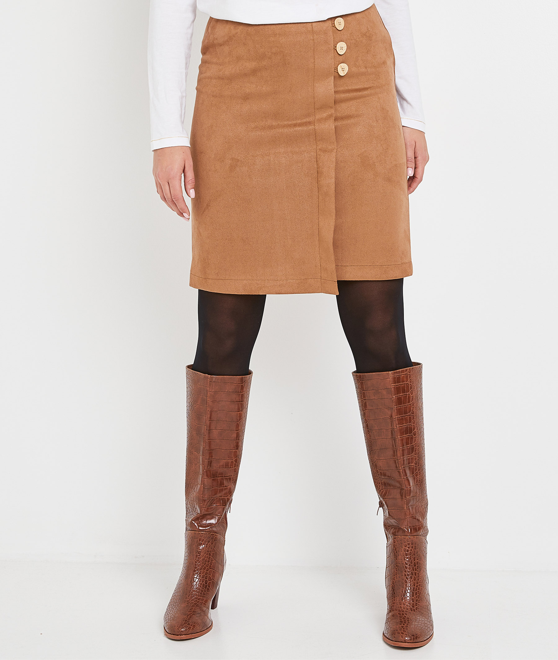 Jupe effet portefeuille en suédine femme CAMEL