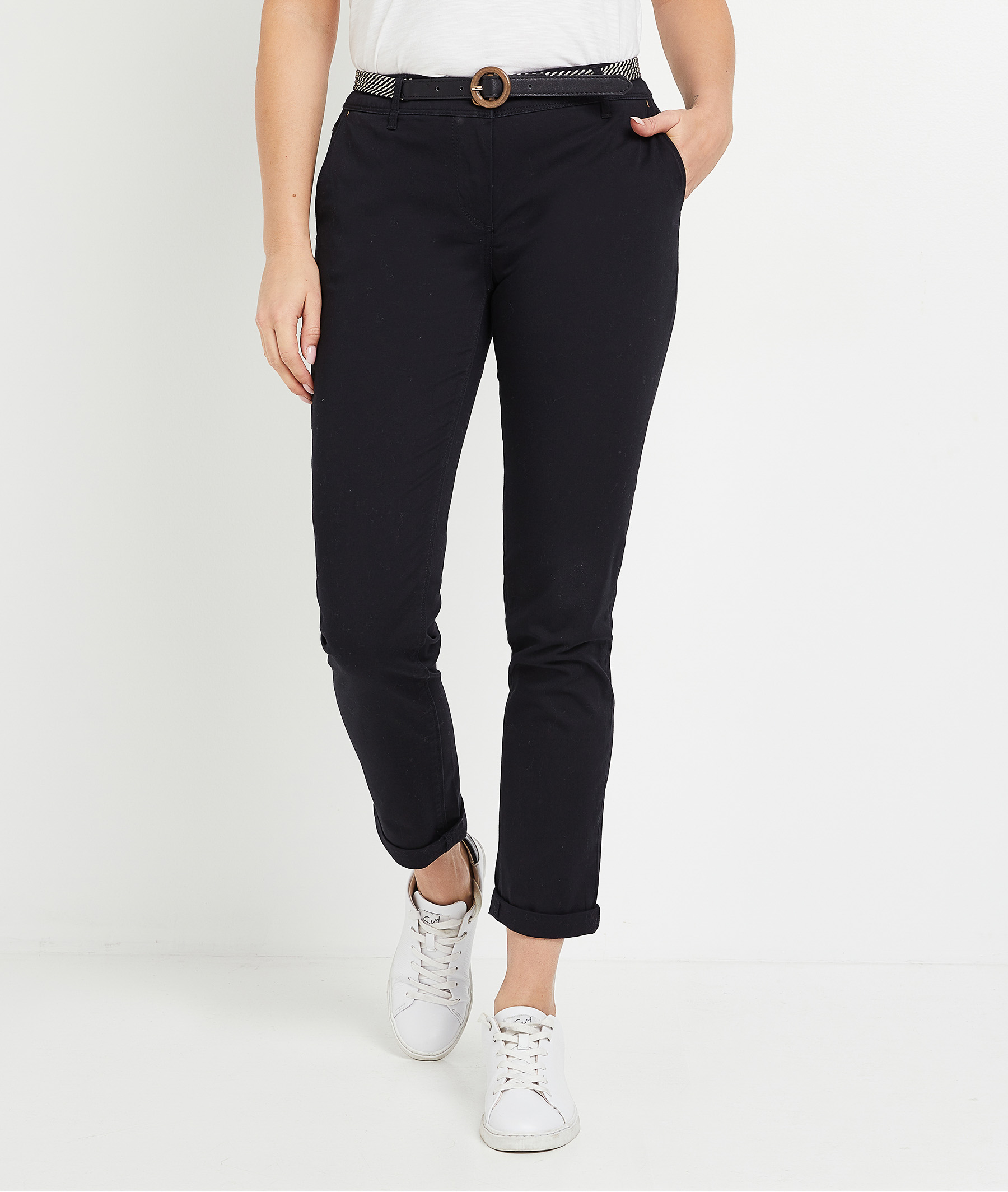 Pantalon chino uni femme NOIR