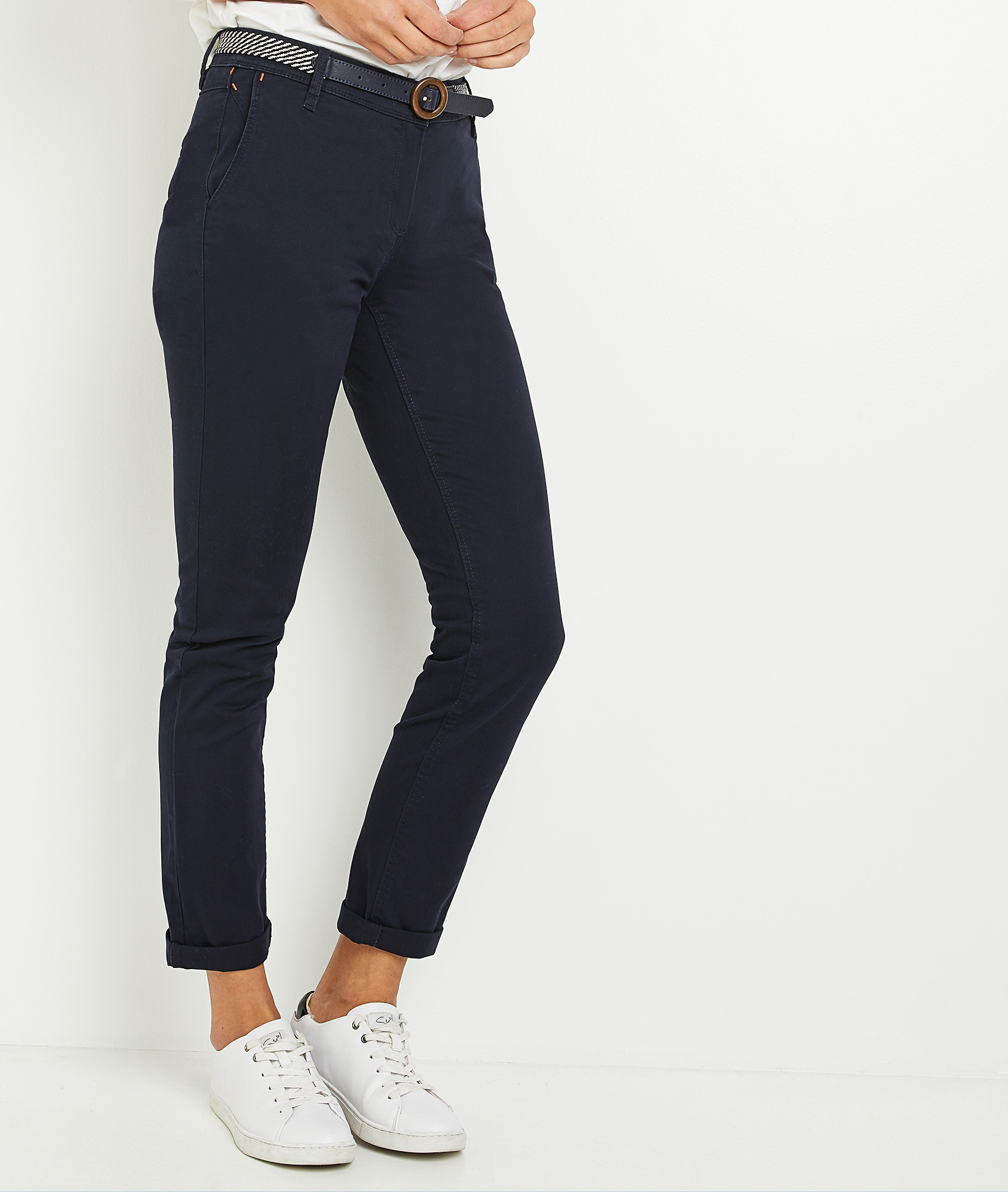 Pantalon chino uni femme MARINE