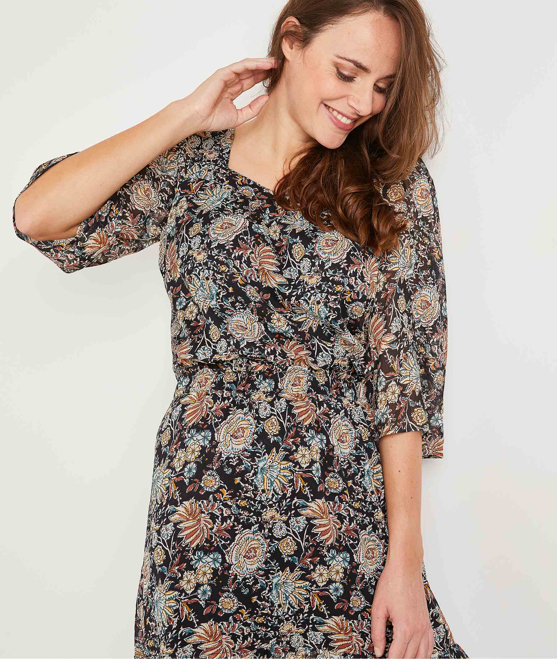 Blouse fleurie femme NOIR