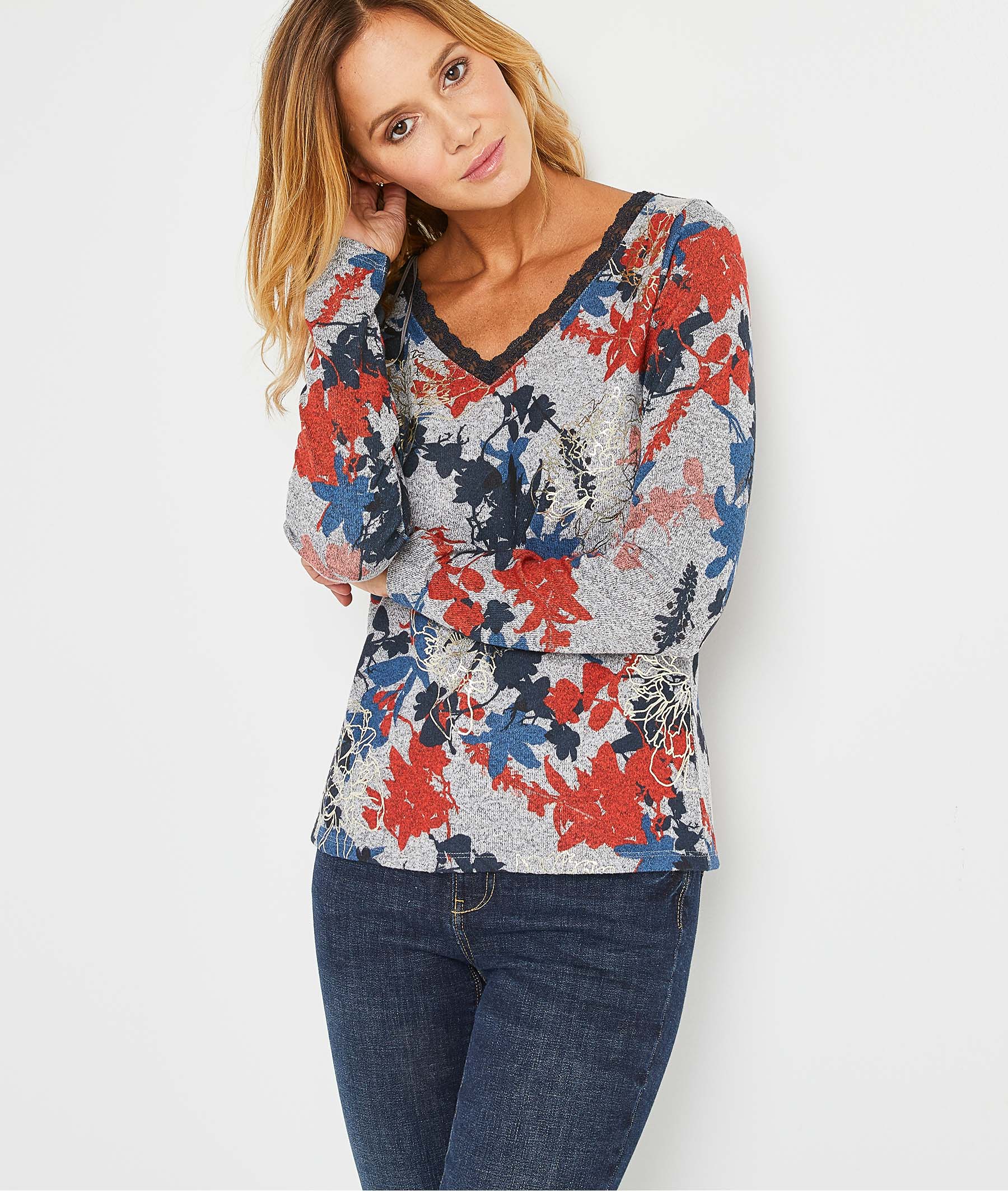 T-shirt gris imprimé femme GRIS