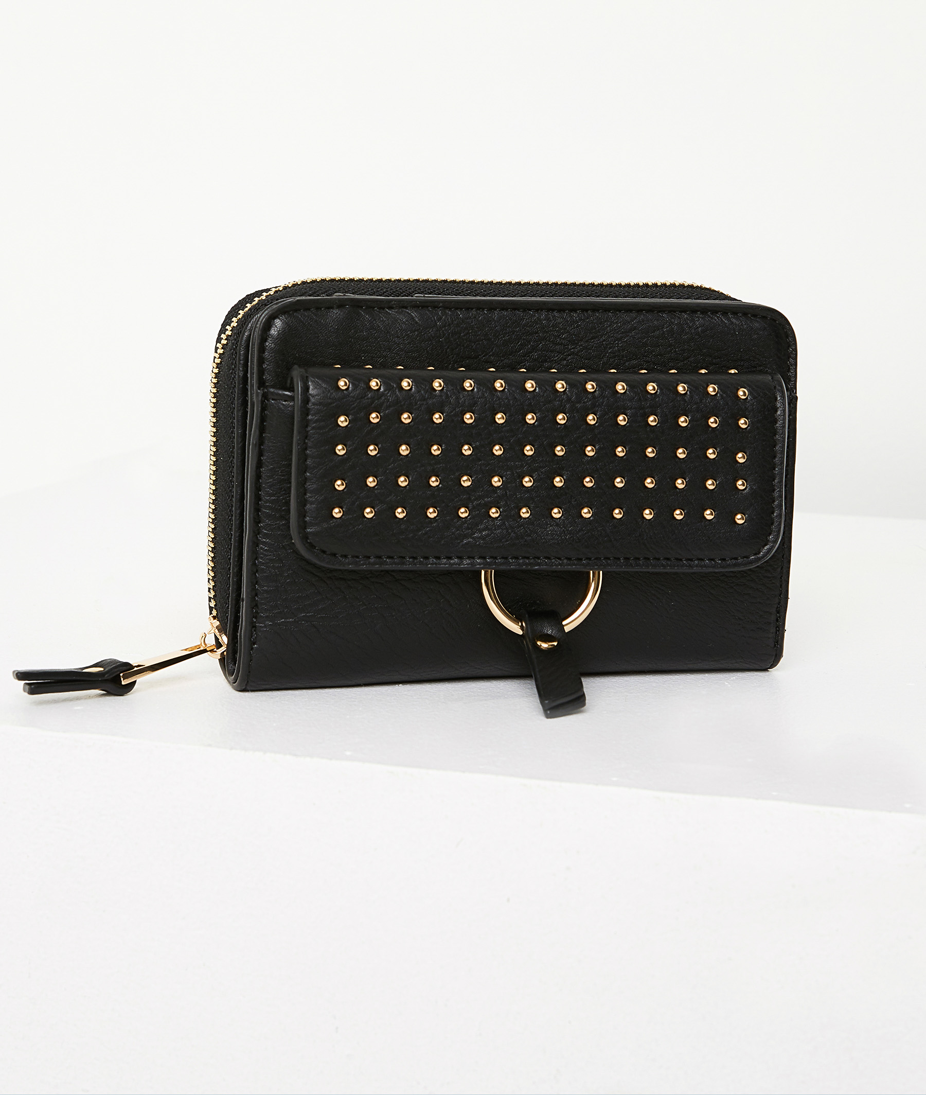 Porte-monnaie à rabat clouté femme NOIR