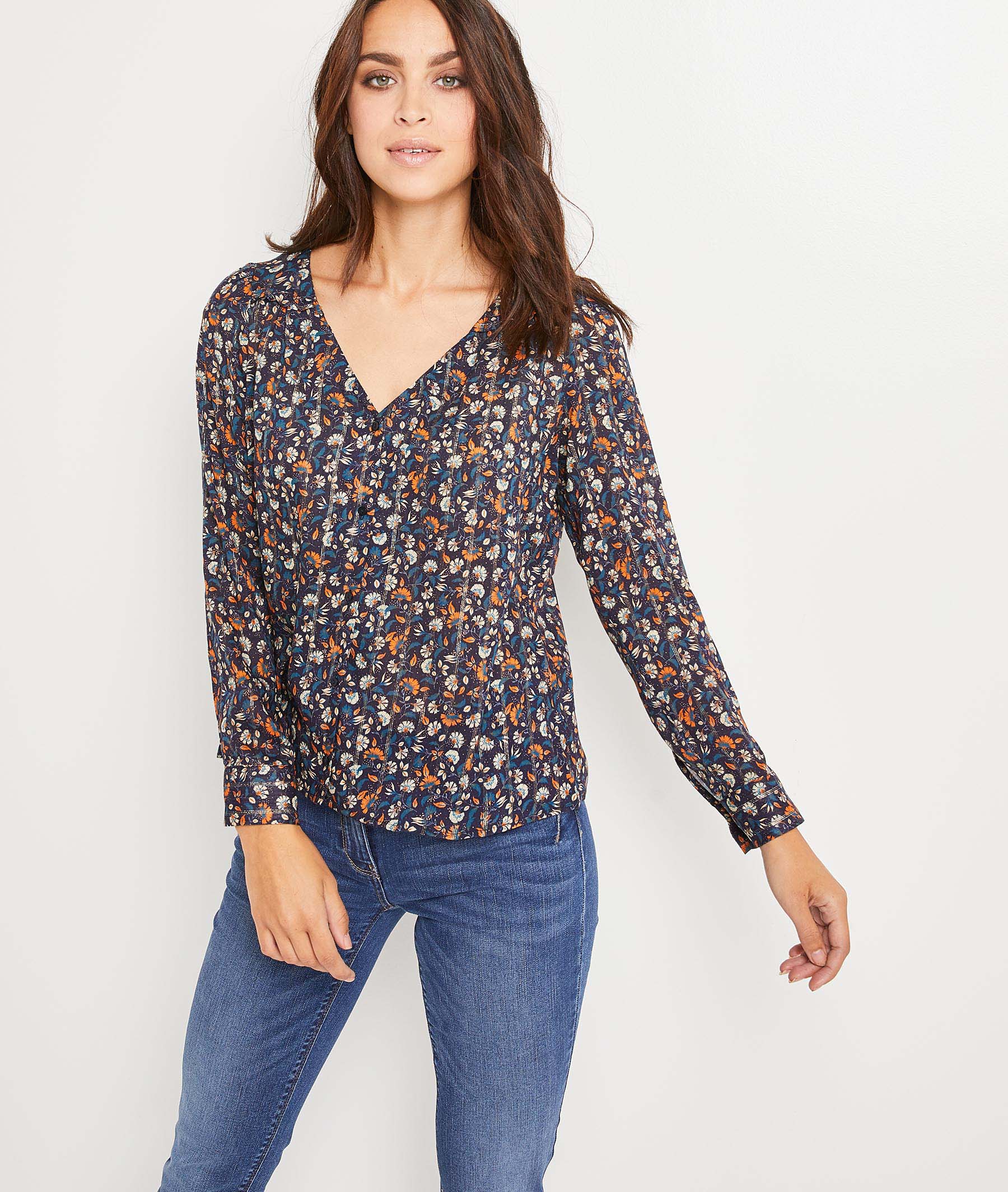  Blouse  imprim  d automne  femme  MARINE Grain de Malice