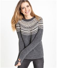  Pull  femme  d hiver  col jacquard GRIS Grain de Malice