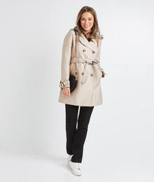 Trench mi long à capuche femme BEIGE CLAIR Grain de Malice Trench mi long à capuche femme BEIGE CLAIR Grain de Malice