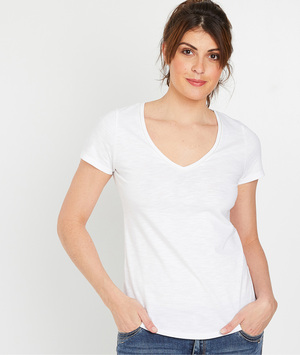 T-shirt 100% coton uni femme BLANC