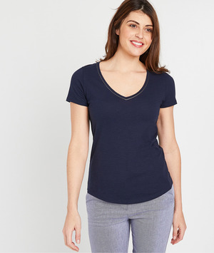 T-shirt 100% coton uni femme MARINE