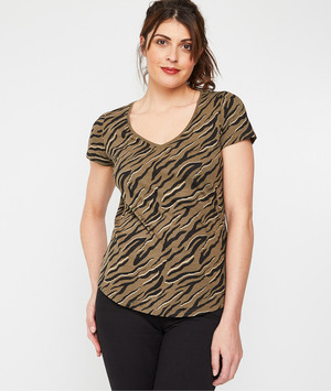 T-shirt femme imprimé en coton KAKI