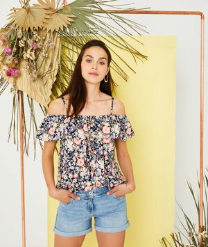 Top fleuri épaules dénudées femme IMPRIME