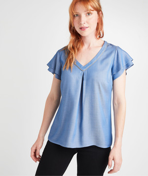 Blouse fluide bleue femme BLEU