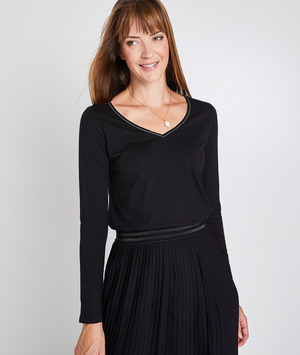 T-shirt manches longues uni femme NOIR