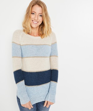 Pull rayé bleu et écru femme BLEU