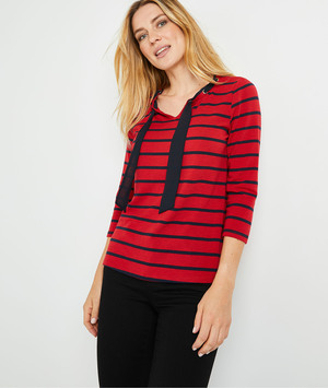 T-shirt en maille à rayures femme ROUGE