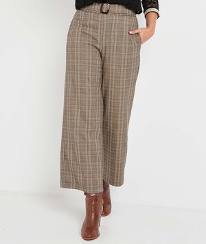 Pantalon large à carreaux femme CAMEL