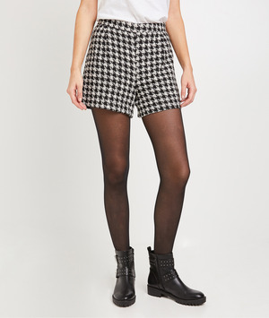 Short en lainage pied de coq femme NOIR