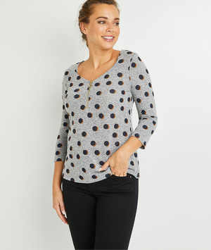 T-shirt manches 3/4 à pois femme GRIS