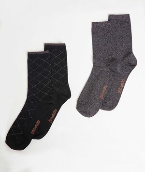 Duo de chaussettes fantaisie femme NOIR