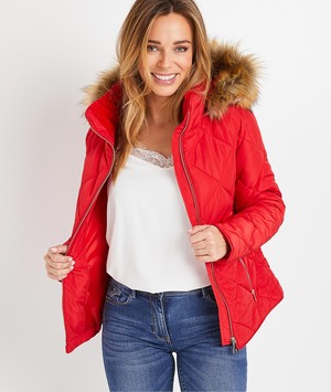 Doudoune à capuche unie femme ROUGE