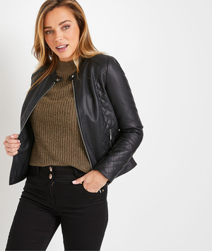 Blouson en simili-cuir noir femme NOIR