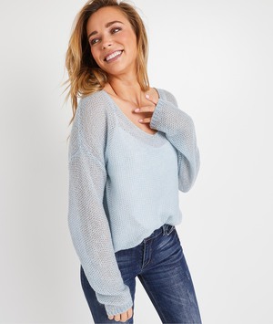 Pull loose bleu ciel femme BLEU
