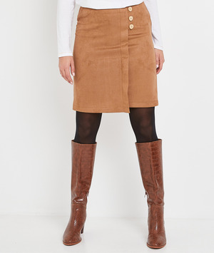Jupe effet portefeuille en suédine femme CAMEL