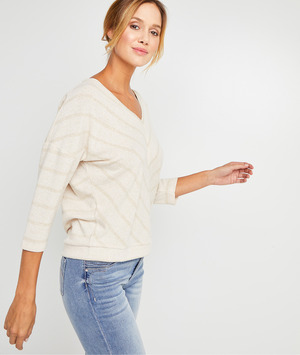 T-shirt beige à chevrons femme BEIGE