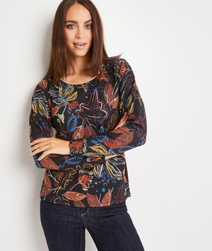 T-shirt imprimé feuillages femme NOIR