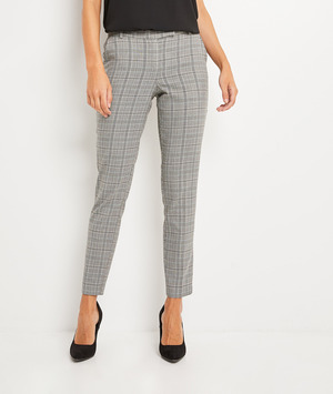 Pantalon cigarette à carreaux femme GRIS