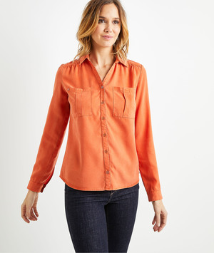 Chemise unie en lyocell femme ORANGE