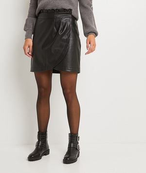 Jupe portefeuille en simili-cuir femme NOIR