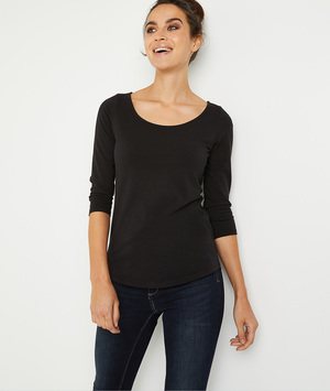 T-shirt basique uni en coton femme NOIR