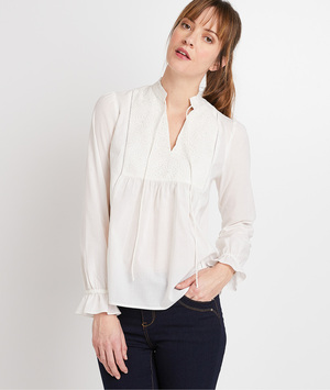 Blouse brodée écrue en coton femme ECRU