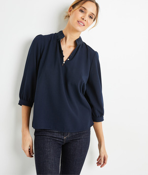 Blouse au col brodé femme MARINE