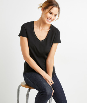 T-shirt basique en coton uni femme NOIR
