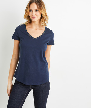 T-shirt basique en coton uni femme MARINE