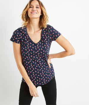 T-shirt basique imprimé femme MARINE