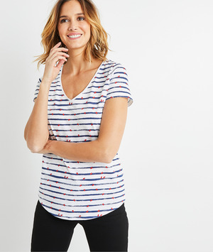 T-shirt marinière en coton femme BLANC